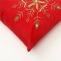 HKM-745363 Elegant Polyester Pillow with Snowflake Beadwork and Christmas Embroidery, 24x16 inches