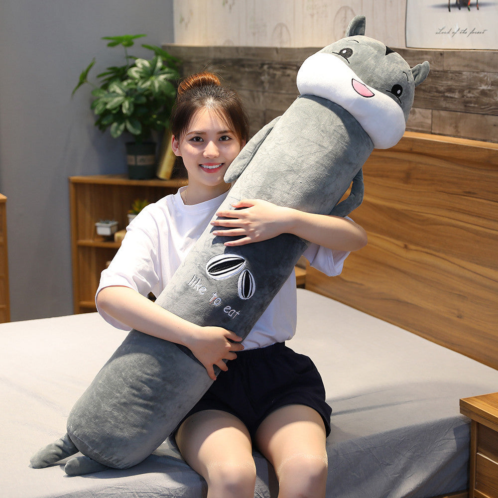HKM-745683 Cartoon Plush Long Pillow - Super Soft Crystal Fabric - Available in Panda, Shiba Inu, Rabbit, Cat, and Hamster Designs (95/140/170cm)