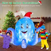 HKM-745747 7FT Inflatable Christmas Octopus with Rotating LED Light for Yard and Indoor Holiday Decor