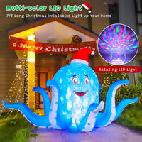 HKM-745747 7FT Inflatable Christmas Octopus with Rotating LED Light for Yard and Indoor Holiday Decor