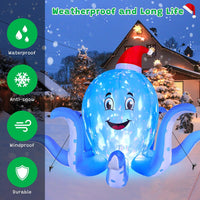 HKM-745747 7FT Inflatable Christmas Octopus with Rotating LED Light for Yard and Indoor Holiday Decor