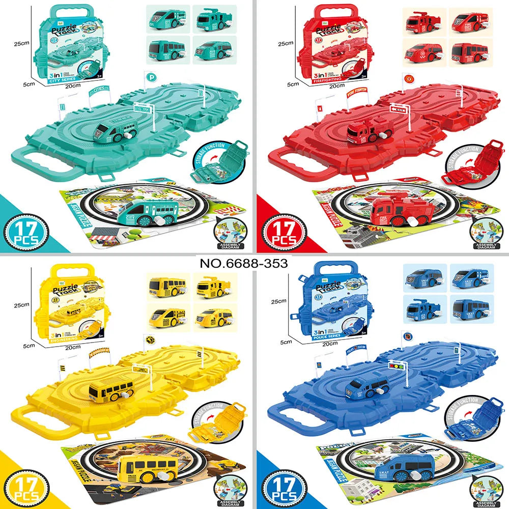 HKM-745811 Clockwork Car DIY Puzzle Track Toy Set for Kids Ages 2-7, Educational Assembly Game