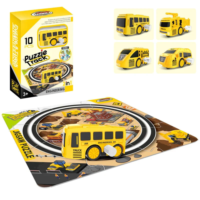 HKM-745811 Clockwork Car DIY Puzzle Track Toy Set for Kids Ages 2-7, Educational Assembly Game