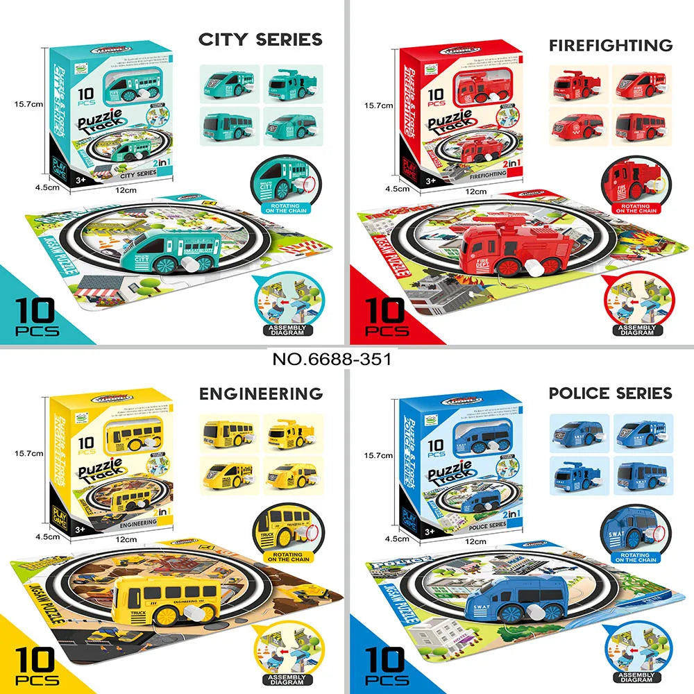 HKM-745811 Clockwork Car DIY Puzzle Track Toy Set for Kids Ages 2-7, Educational Assembly Game
