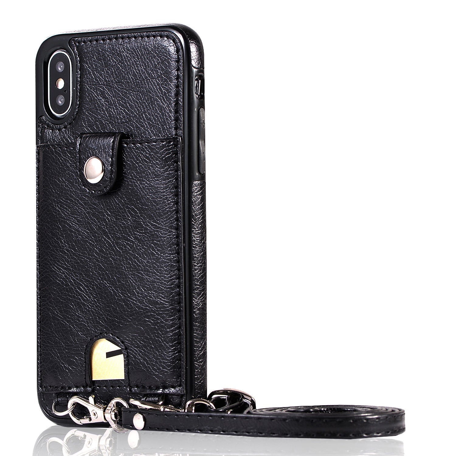HKM-745811 Slim Leather Lanyard Card Sleeve Case for Smartphones in Multiple Colors