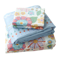 HKM-745875 Four-Piece Cotton Twill Bed Sheet Set with Duvet Cover and Pillowcases in Floral Pattern