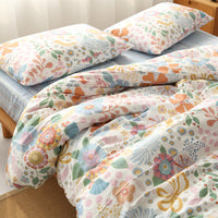 HKM-745875 Four-Piece Cotton Twill Bed Sheet Set with Duvet Cover and Pillowcases in Floral Pattern