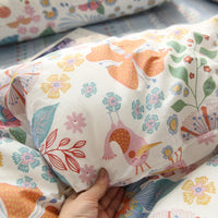 HKM-745875 Four-Piece Cotton Twill Bed Sheet Set with Duvet Cover and Pillowcases in Floral Pattern