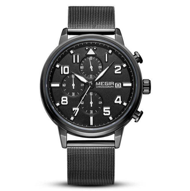 HKM-746067 Men's Multifunctional Chronograph Waterproof Watch with Stainless Steel Strap