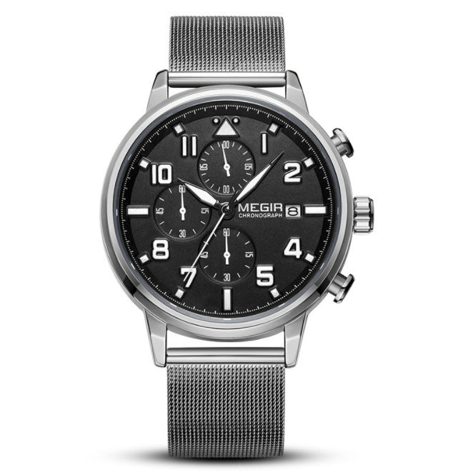 HKM-746067 Men's Multifunctional Chronograph Waterproof Watch with Stainless Steel Strap