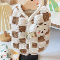 HKM-746131 Cozy Velvet Thermal Vest for Dogs in Checkerboard Pattern - Blue, Yellow, Brown, Sizes S-XXL