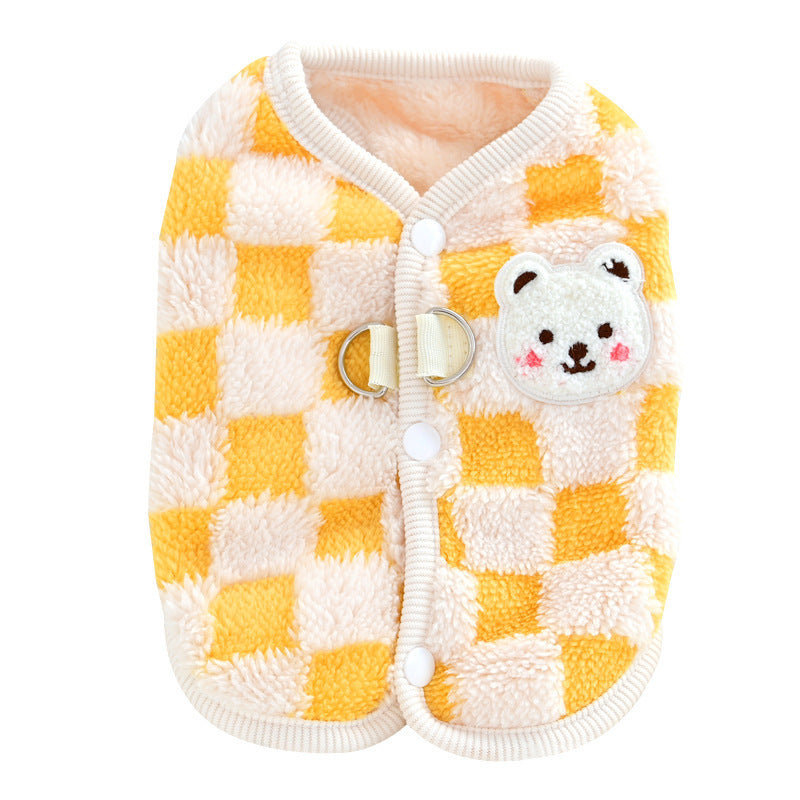 HKM-746131 Cozy Velvet Thermal Vest for Dogs in Checkerboard Pattern - Blue, Yellow, Brown, Sizes S-XXL