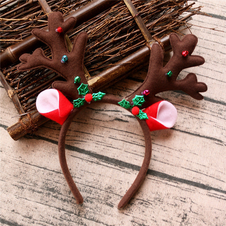 HKM-746323 Christmas Antler Headband for Kids and Adults, Cloth Material, Handmade Design, 25x25cm
