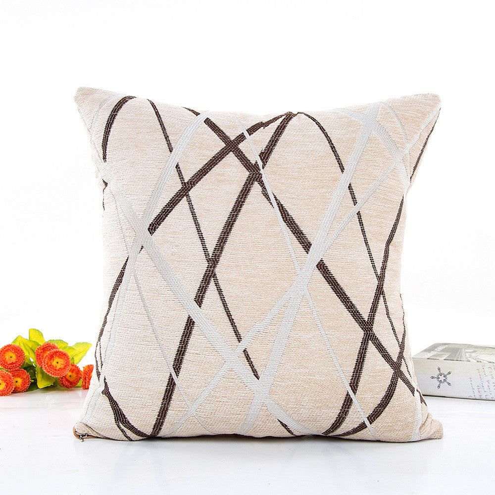 KTX-746387 Modern Striped Chenille Cushion Cover 45x45cm with Zipper Closure