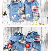HKM-746579 Cotton Summer Plaid Stitching Shirt for Bichon Poodle - Two-Legged Pet Apparel