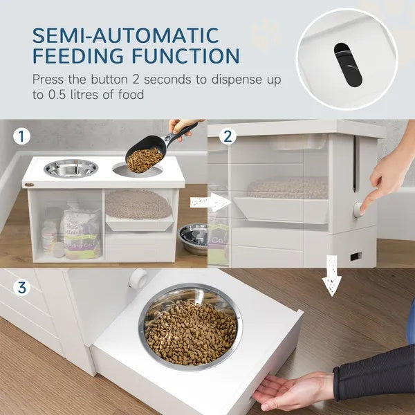 HKM-746579 Elevated Dog Feeding Station with Slow Feeder Mat, Storage Cabinet & 3 Stainless Steel Bowls for Large Dogs