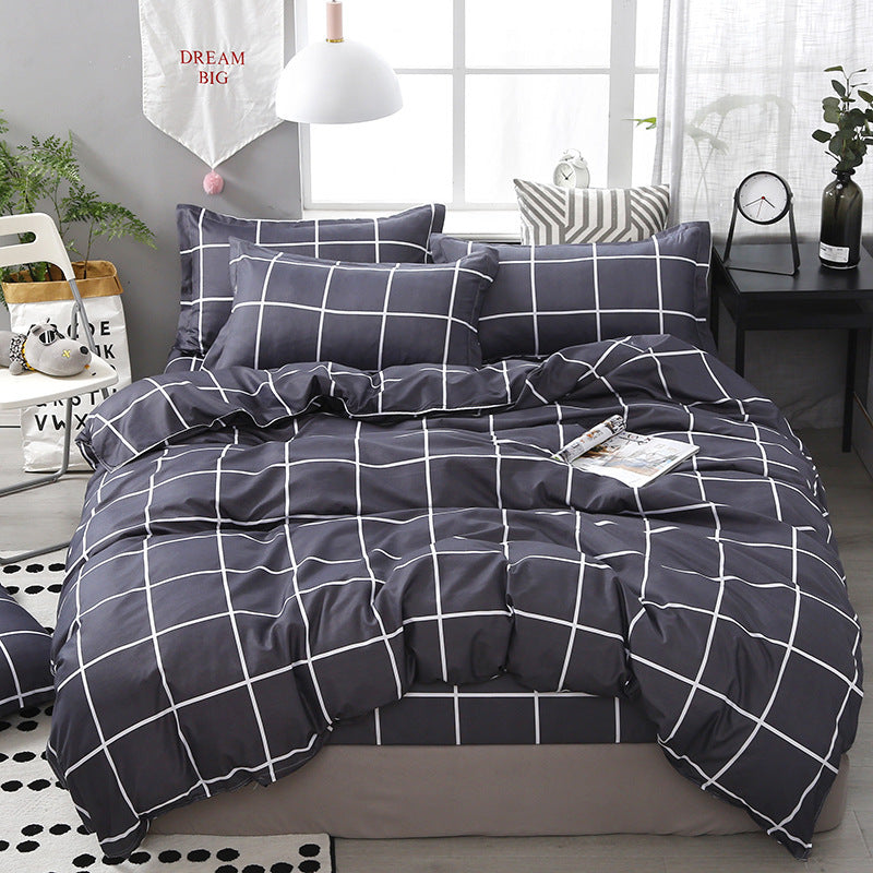 HKM-746707 Three-Piece Cotton Bedding Set for Students - Durable Quilt Cover and Sheet Set