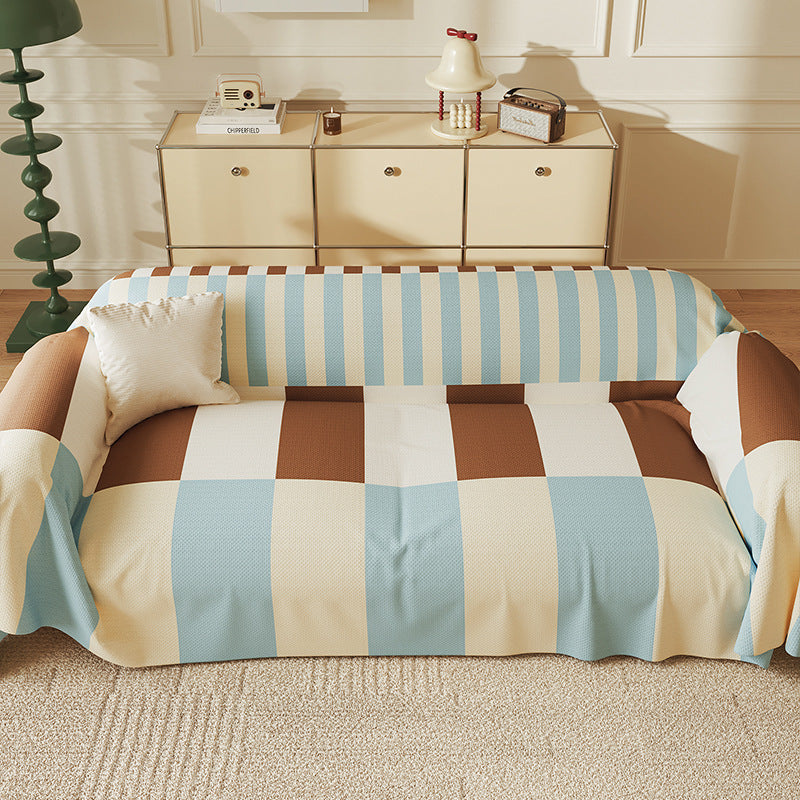 HKM-746707 Universal Houndstooth Sofa Cover - Modern Imitation Linen Dust Protection for All Seasons