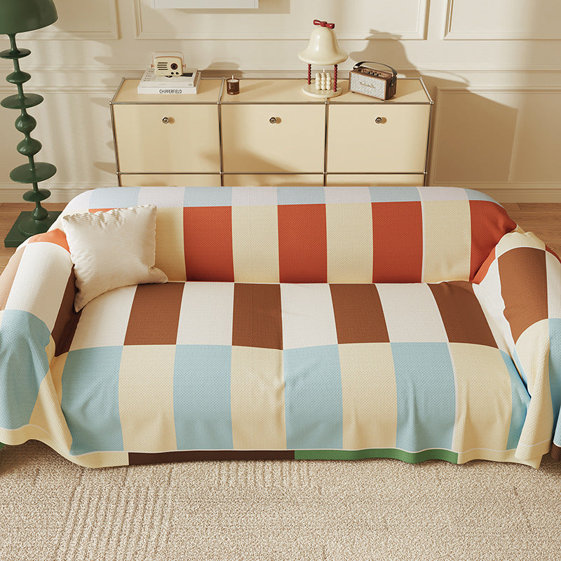 HKM-746707 Universal Houndstooth Sofa Cover - Modern Imitation Linen Dust Protection for All Seasons