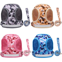HKM-746899 Reflective and Breathable Cat Harness with Printed Dog Leash - Size S, M, L, XL, Polyester Material