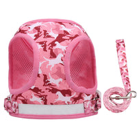 HKM-746899 Reflective and Breathable Cat Harness with Printed Dog Leash - Size S, M, L, XL, Polyester Material