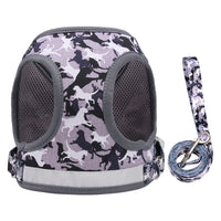 HKM-746899 Reflective and Breathable Cat Harness with Printed Dog Leash - Size S, M, L, XL, Polyester Material