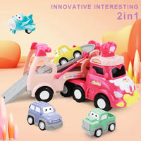 HKM-746963 Pull Back Inertia Truck Car Set with Lights and Music for Kids - Pink Friction Toy