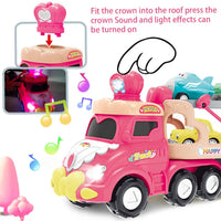 HKM-746963 Pull Back Inertia Truck Car Set with Lights and Music for Kids - Pink Friction Toy