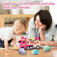 HKM-746963 Pull Back Inertia Truck Car Set with Lights and Music for Kids - Pink Friction Toy