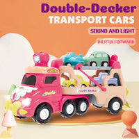 HKM-746963 Pull Back Inertia Truck Car Set with Lights and Music for Kids - Pink Friction Toy