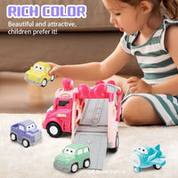 HKM-746963 Pull Back Inertia Truck Car Set with Lights and Music for Kids - Pink Friction Toy