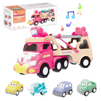HKM-746963 Pull Back Inertia Truck Car Set with Lights and Music for Kids - Pink Friction Toy