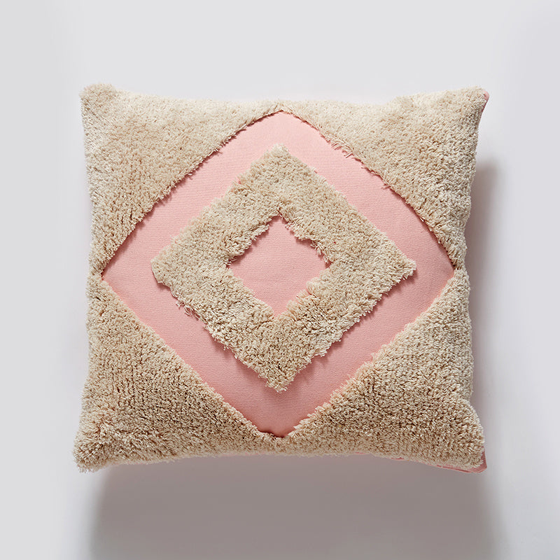 HKM-747091 Bohemian Handmade Tufted Cotton Pillowcase - 45x45 cm, Cushion Cover Only