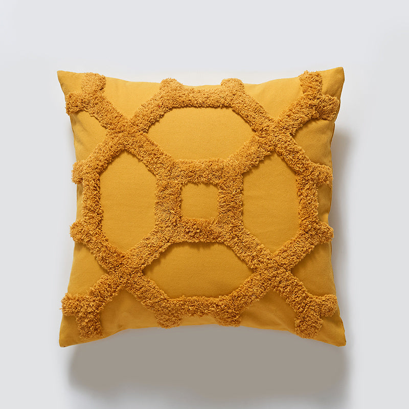 HKM-747091 Bohemian Handmade Tufted Cotton Pillowcase - 45x45 cm, Cushion Cover Only
