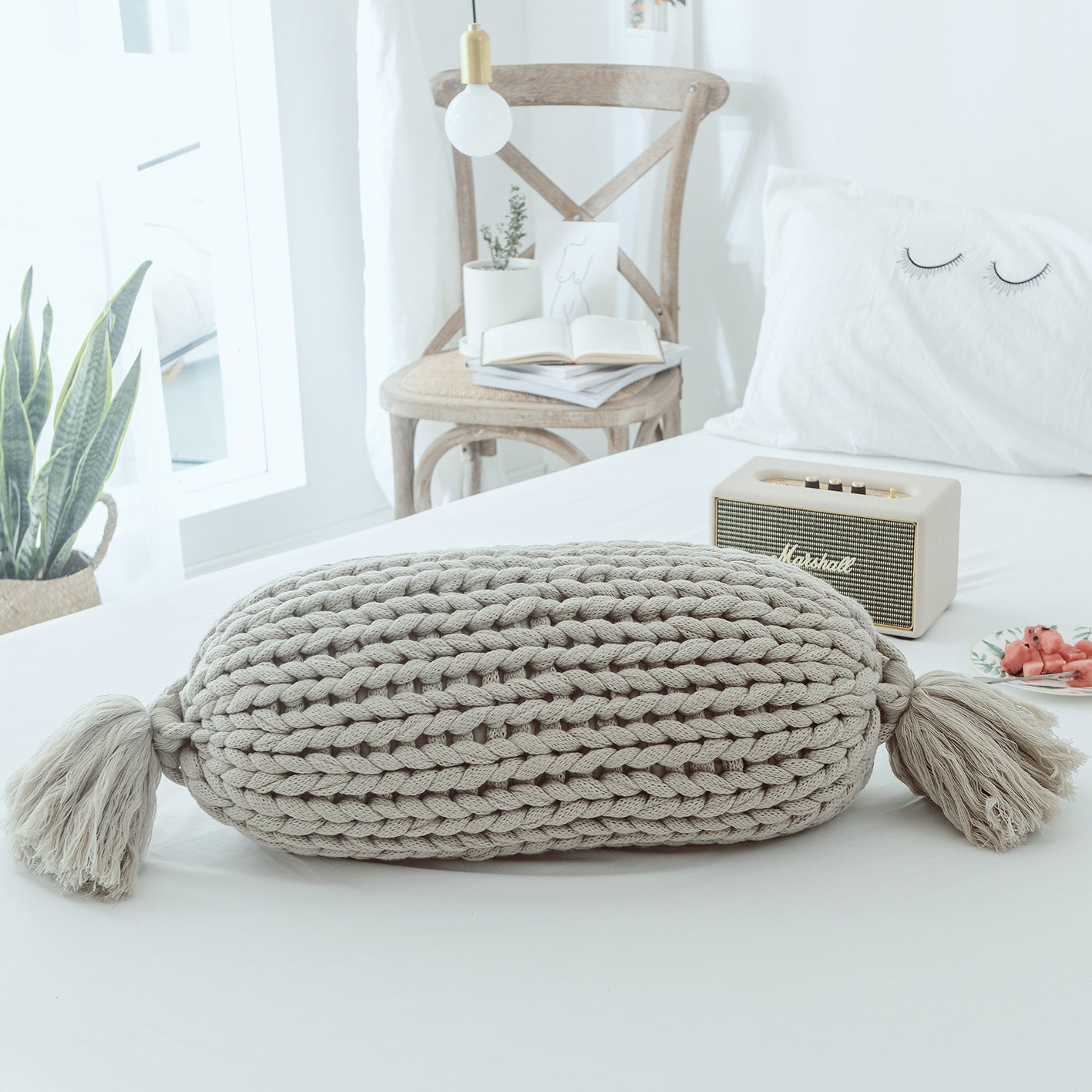 HKM-747155 Handmade Solid Color Wool Sofa Cushion with Acrylic Fabric