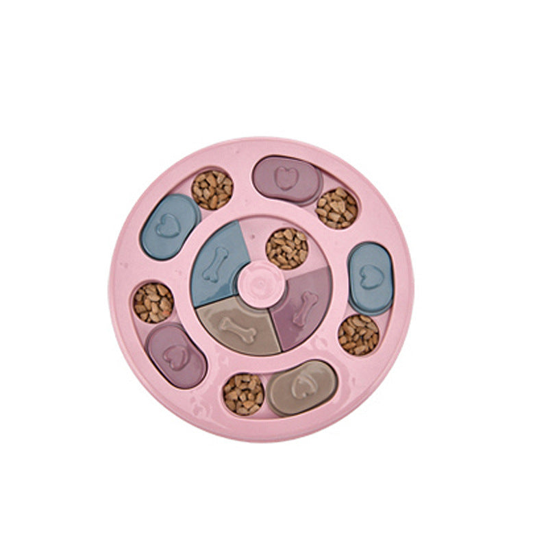 HKM-747219 Slow Feed Dog Bowl - Circular and Hexagonal Sections - Pet Tableware - Pink, Green, Blue - Plastic Material