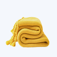 HKM-747283 Nordic Style Knitted Tassel Blanket for Office and Leisure, Solid White, 130x170cm