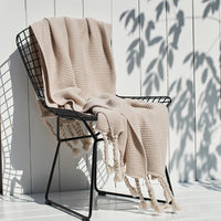 HKM-747283 Nordic Style Knitted Tassel Blanket for Office and Leisure, Solid White, 130x170cm