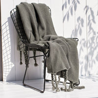 HKM-747283 Nordic Style Knitted Tassel Blanket for Office and Leisure, Solid White, 130x170cm