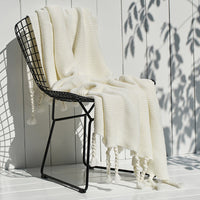 HKM-747283 Nordic Style Knitted Tassel Blanket for Office and Leisure, Solid White, 130x170cm