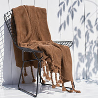 HKM-747283 Nordic Style Knitted Tassel Blanket for Office and Leisure, Solid White, 130x170cm