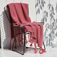 HKM-747283 Nordic Style Knitted Tassel Blanket for Office and Leisure, Solid White, 130x170cm