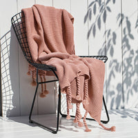 HKM-747283 Nordic Style Knitted Tassel Blanket for Office and Leisure, Solid White, 130x170cm