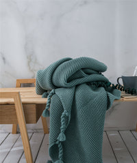 HKM-747283 Nordic Style Knitted Tassel Blanket for Office and Leisure, Solid White, 130x170cm