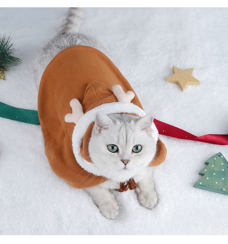 HKM-747475 Elk Cloak for Short Hairless Cats – Polar Fleece and Lamb Wool Winter Wear, Size M