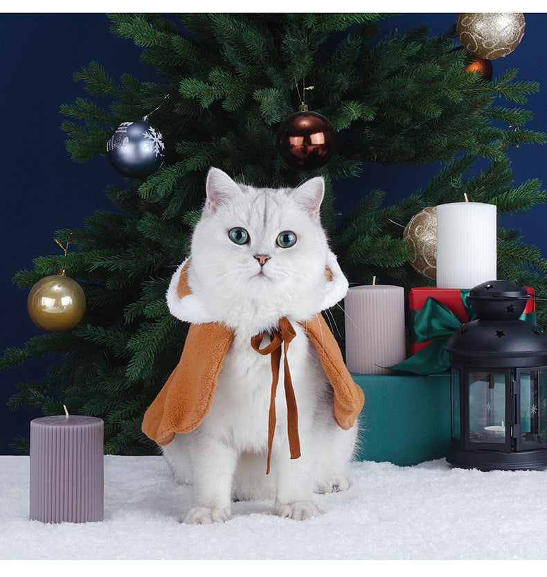 HKM-747475 Elk Cloak for Short Hairless Cats – Polar Fleece and Lamb Wool Winter Wear, Size M