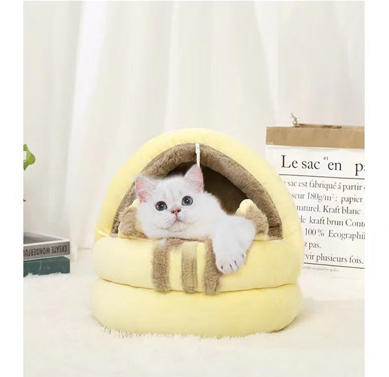 HKM-747539 Semi-Enclosed Cat Nest Bed for Cool Summer Comfort