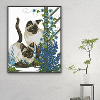 HKM-747539 Two Kittens Cross Stitch Kit - 11CT & 14CT Embroidery Cloth, Thread, Needle Included, Sizes 35X41 cm & 28X32 cm