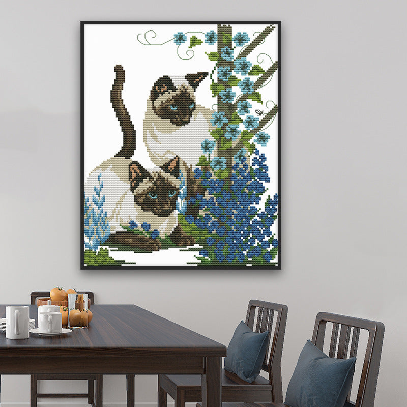 HKM-747539 Two Kittens Cross Stitch Kit - 11CT & 14CT Embroidery Cloth, Thread, Needle Included, Sizes 35X41 cm & 28X32 cm