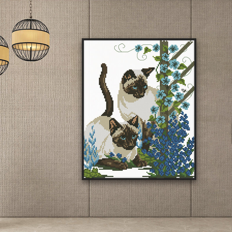HKM-747539 Two Kittens Cross Stitch Kit - 11CT & 14CT Embroidery Cloth, Thread, Needle Included, Sizes 35X41 cm & 28X32 cm